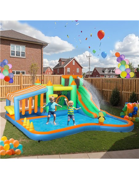AIYAPLAY 8 in 1 Inflatable Bounce House with 680W Blower, Slide, 2 Pools, Basketball Hoop, Climbing Wall, Water Gun, Ring Toss - pic 155329 | FastDaddyshop