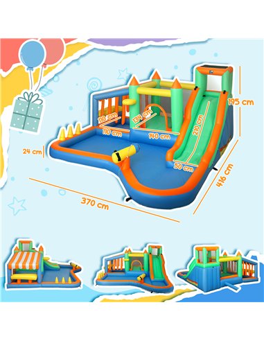 AIYAPLAY 8 in 1 Inflatable Bounce House with 680W Blower, Slide, 2 Pools, Basketball Hoop, Climbing Wall, Water Gun, Ring Toss