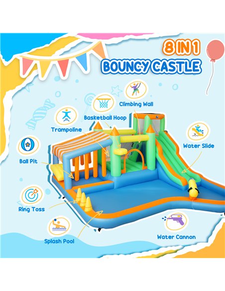 AIYAPLAY 8 in 1 Inflatable Bounce House with 680W Blower, Slide, 2 Pools, Basketball Hoop, Climbing Wall, Water Gun, Ring Toss - pic 155331 | FastDaddyshop