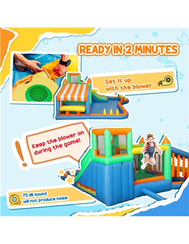 AIYAPLAY 8 in 1 Inflatable Bounce House with 680W Blower, Slide, 2 Pools, Basketball Hoop, Climbing Wall, Water Gun, Ring Toss