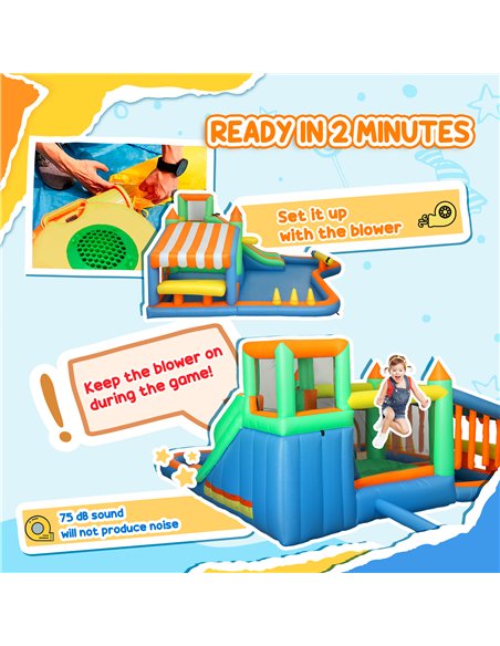 AIYAPLAY 8 in 1 Inflatable Bounce House with 680W Blower, Slide, 2 Pools, Basketball Hoop, Climbing Wall, Water Gun, Ring Toss - pic 155334 | FastDaddyshop