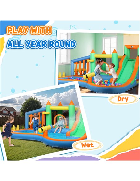 AIYAPLAY 8 in 1 Inflatable Bounce House with 680W Blower, Slide, 2 Pools, Basketball Hoop, Climbing Wall, Water Gun, Ring Toss - pic 155335 | FastDaddyshop