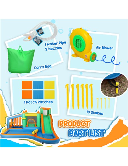 AIYAPLAY 8 in 1 Inflatable Bounce House with 680W Blower, Slide, 2 Pools, Basketball Hoop, Climbing Wall, Water Gun, Ring Toss - pic 155336 | FastDaddyshop
