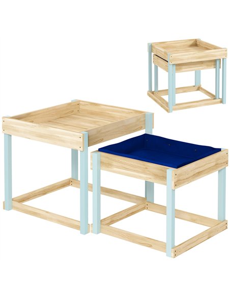 AIYAPLAY 2 PCS Wooden Outdoor Sand and Water Play Tables with Bottom Liner for Kids Aged 3-8 Years Old, Natural Wood Finish - pic 155337 | FastDaddyshop