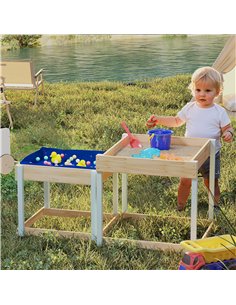 AIYAPLAY 2 PCS Wooden Outdoor Sand and Water Play Tables with Bottom Liner for Kids Aged 3-8 Years Old, Natural Wood Finish 2