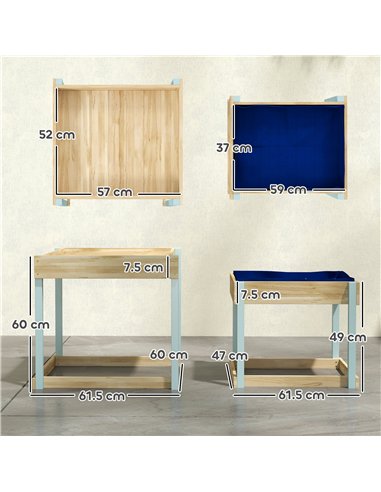 AIYAPLAY 2 PCS Wooden Outdoor Sand and Water Play Tables with Bottom Liner for Kids Aged 3-8 Years Old, Natural Wood Finish