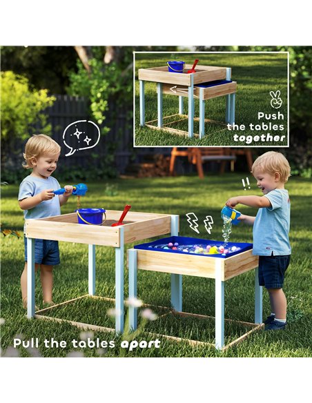 AIYAPLAY 2 PCS Wooden Outdoor Sand and Water Play Tables with Bottom Liner for Kids Aged 3-8 Years Old, Natural Wood Finish - pic 155340 | FastDaddyshop