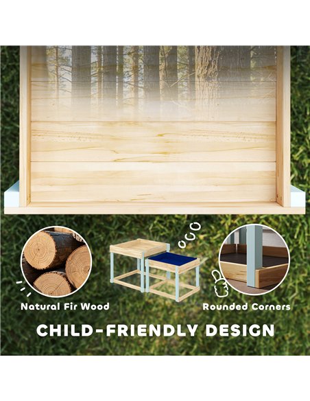AIYAPLAY 2 PCS Wooden Outdoor Sand and Water Play Tables with Bottom Liner for Kids Aged 3-8 Years Old, Natural Wood Finish - pic 155342 | FastDaddyshop