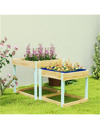 AIYAPLAY 2 PCS Wooden Outdoor Sand and Water Play Tables with Bottom Liner for Kids Aged 3-8 Years Old, Natural Wood Finish