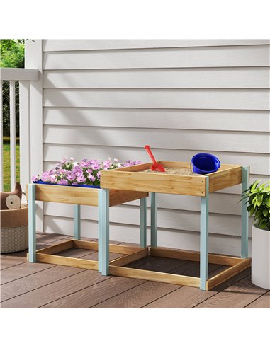 AIYAPLAY 2 PCS Wooden Outdoor Sand and Water Play Tables with Bottom Liner for Kids Aged 3-8 Years Old, Natural Wood Finish