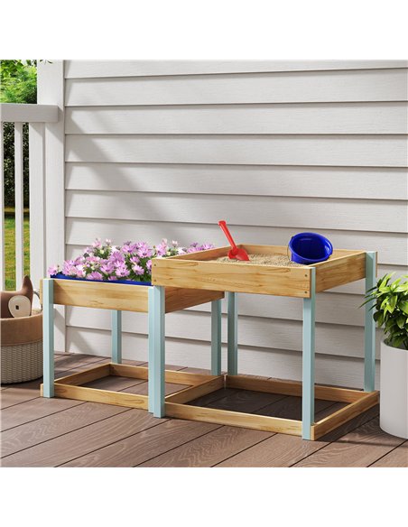 AIYAPLAY 2 PCS Wooden Outdoor Sand and Water Play Tables with Bottom Liner for Kids Aged 3-8 Years Old, Natural Wood Finish - pic 155344 | FastDaddyshop