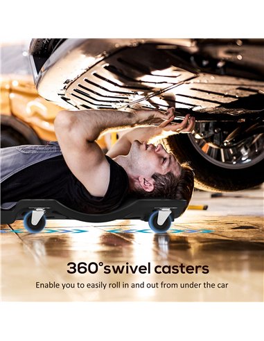 DURHAND Mechanic Vehicle Creeper, Under-Car Rolling Crawler Board, with Headrest, Wheels, Black