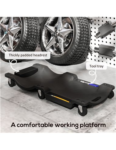 DURHAND Mechanic Vehicle Creeper, Under-Car Rolling Crawler Board, with Headrest, Wheels, Black