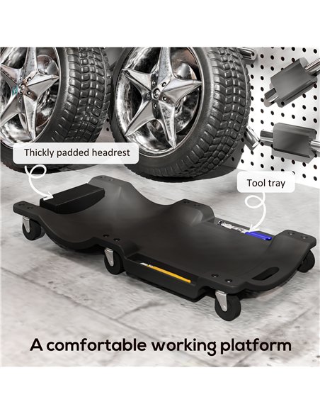 DURHAND Mechanic Vehicle Creeper, Under-Car Rolling Crawler Board, with Headrest, Wheels, Black - pic 155350 | FastDaddyshop
