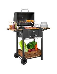 Outsunny Charcoal BBQ Grill with Height Adjustable Charcoal Pan, Portable Barbecue Smoker with Warming Rack, 3 Shelves, Temperat