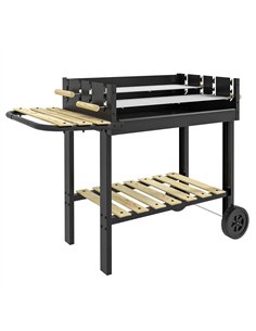 Outsunny Charcoal BBQ Grill, Barbecue Trolley with Double Adjustable Grill, Side Table, Storage Shelf and Wheels for Outdoor Gar