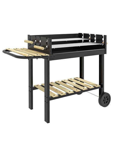 Outsunny Charcoal BBQ Grill, Barbecue Trolley with Double Adjustable Grill, Side Table, Storage Shelf and Wheels for Outdoor Gar - pic 155391 | FastDaddyshop