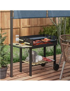 Outsunny Charcoal BBQ Grill, Barbecue Trolley with Double Adjustable Grill, Side Table, Storage Shelf and Wheels for Outdoor Gar 2