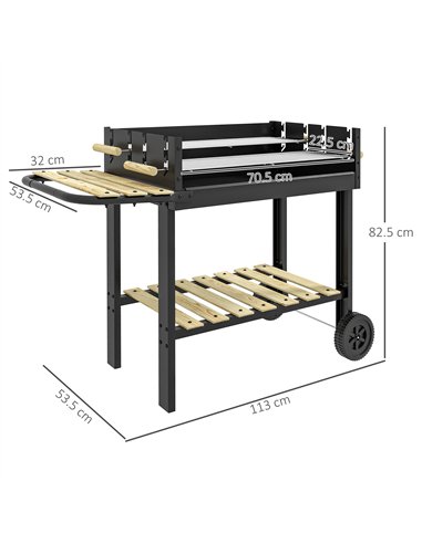 Outsunny Charcoal BBQ Grill, Barbecue Trolley with Double Adjustable Grill, Side Table, Storage Shelf and Wheels for Outdoor Gar