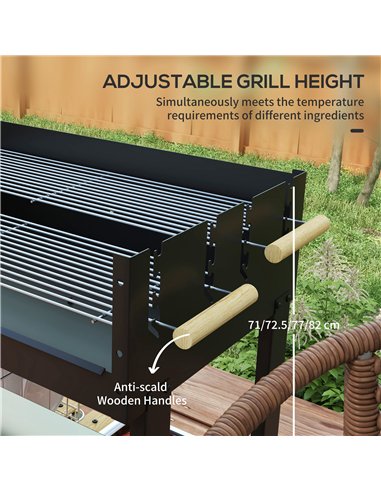 Outsunny Charcoal BBQ Grill, Barbecue Trolley with Double Adjustable Grill, Side Table, Storage Shelf and Wheels for Outdoor Gar