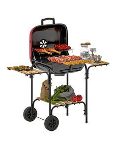 Outsunny Charcoal Barbecue Grill Portable BBQ Grill with 1840 cm² Cooking Area, 3 Shelves, Adjustable Vent, Lockable Lid, Wheels