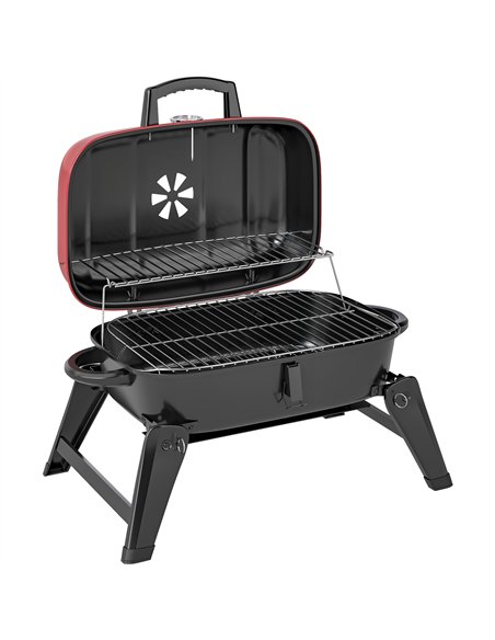 Outsunny Charcoal Barbecue Grill Folding BBQ Grill with 1232 cm² Cooking Area, Adjustable Vent, Thermometer, Handles for Camping - pic 155418 | FastDaddyshop