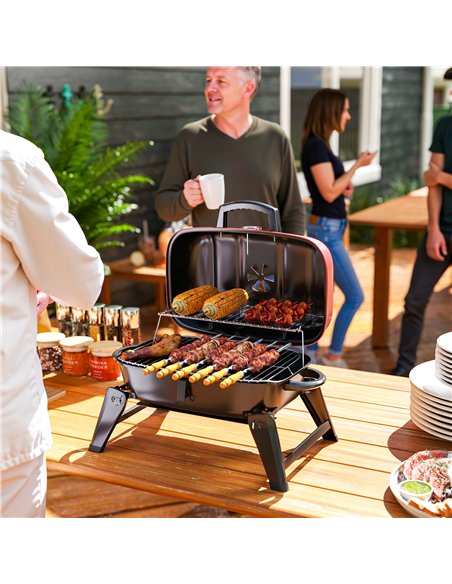 Outsunny Charcoal Barbecue Grill Folding BBQ Grill with 1232 cm² Cooking Area, Adjustable Vent, Thermometer, Handles for Camping - pic 155419 | FastDaddyshop