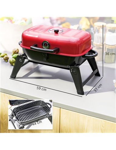 Outsunny Charcoal Barbecue Grill Folding BBQ Grill with 1232 cm² Cooking Area, Adjustable Vent, Thermometer, Handles for Camping