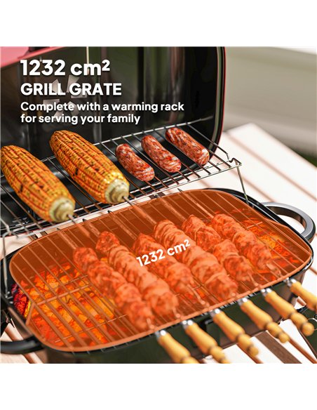 Outsunny Charcoal Barbecue Grill Folding BBQ Grill with 1232 cm² Cooking Area, Adjustable Vent, Thermometer, Handles for Camping - pic 155421 | FastDaddyshop
