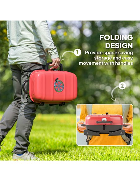 Outsunny Charcoal Barbecue Grill Folding BBQ Grill with 1232 cm² Cooking Area, Adjustable Vent, Thermometer, Handles for Camping - pic 155422 | FastDaddyshop
