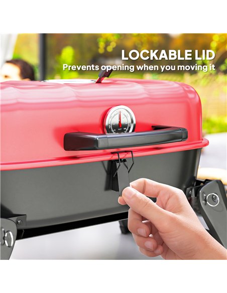 Outsunny Charcoal Barbecue Grill Folding BBQ Grill with 1232 cm² Cooking Area, Adjustable Vent, Thermometer, Handles for Camping - pic 155424 | FastDaddyshop