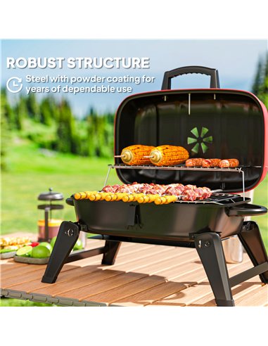 Outsunny Charcoal Barbecue Grill Folding BBQ Grill with 1232 cm² Cooking Area, Adjustable Vent, Thermometer, Handles for Camping