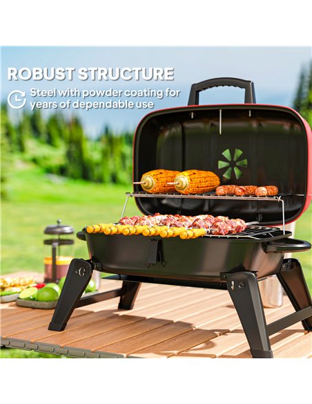 Outsunny Charcoal Barbecue Grill Folding BBQ Grill with 1232 cm² Cooking Area, Adjustable Vent, Thermometer, Handles for Camping - pic 155425 | FastDaddyshop