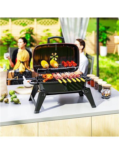 Outsunny Charcoal Barbecue Grill Folding BBQ Grill with 1232 cm² Cooking Area, Adjustable Vent, Thermometer, Handles for Camping - pic 155426 | FastDaddyshop