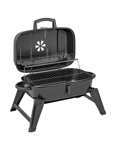 Outsunny Charcoal Barbecue Grill Folding BBQ Grill with 1232 cm² Cooking Area, Adjustable Vent, Thermometer, Handles for Camping - pic 155427 | FastDaddyshop