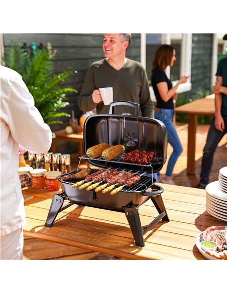 Outsunny Charcoal Barbecue Grill Folding BBQ Grill with 1232 cm² Cooking Area, Adjustable Vent, Thermometer, Handles for Camping - pic 155428 | FastDaddyshop