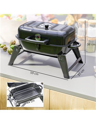Outsunny Charcoal Barbecue Grill Folding BBQ Grill with 1232 cm² Cooking Area, Adjustable Vent, Thermometer, Handles for Camping