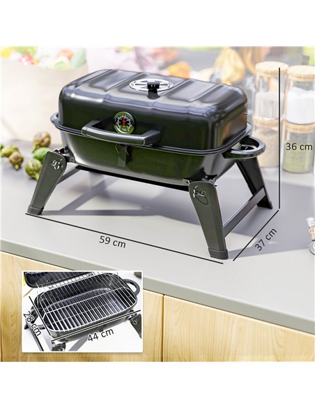 Outsunny Charcoal Barbecue Grill Folding BBQ Grill with 1232 cm² Cooking Area, Adjustable Vent, Thermometer, Handles for Camping - pic 155429 | FastDaddyshop