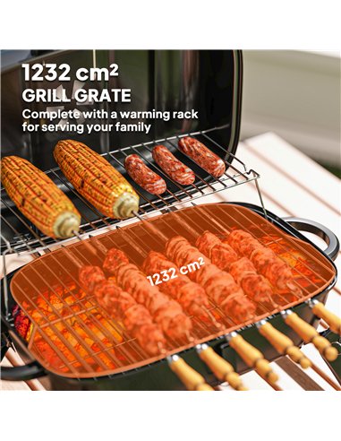 Outsunny Charcoal Barbecue Grill Folding BBQ Grill with 1232 cm² Cooking Area, Adjustable Vent, Thermometer, Handles for Camping