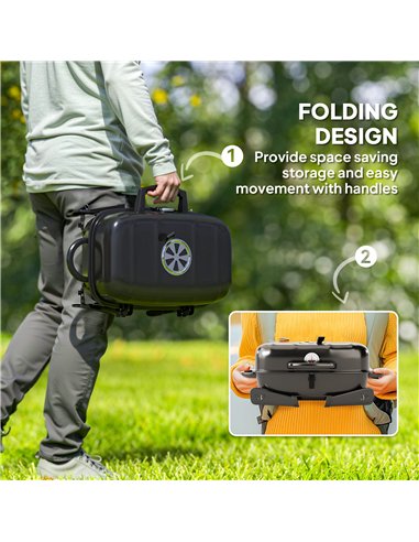 Outsunny Charcoal Barbecue Grill Folding BBQ Grill with 1232 cm² Cooking Area, Adjustable Vent, Thermometer, Handles for Camping