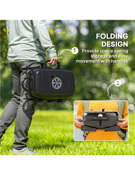 Outsunny Charcoal Barbecue Grill Folding BBQ Grill with 1232 cm² Cooking Area, Adjustable Vent, Thermometer, Handles for Camping - pic 155431 | FastDaddyshop