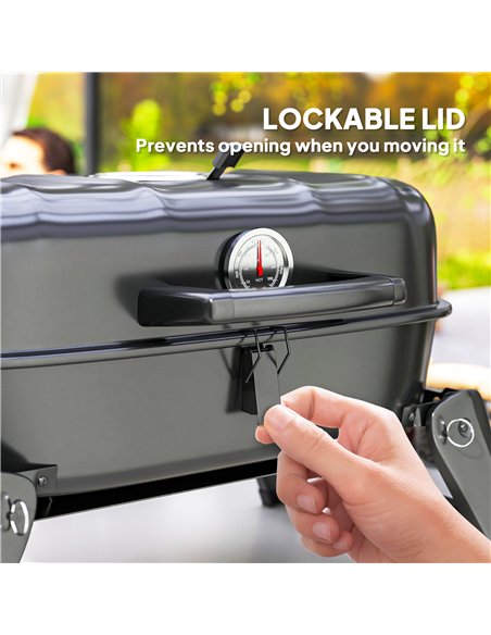 Outsunny Charcoal Barbecue Grill Folding BBQ Grill with 1232 cm² Cooking Area, Adjustable Vent, Thermometer, Handles for Camping - pic 155433 | FastDaddyshop