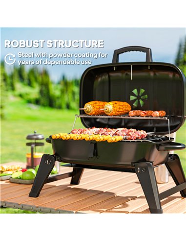 Outsunny Charcoal Barbecue Grill Folding BBQ Grill with 1232 cm² Cooking Area, Adjustable Vent, Thermometer, Handles for Camping