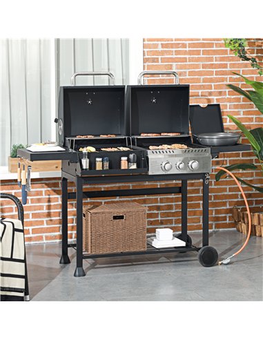 Outsunny Dual Fuel BBQ Grill - Black