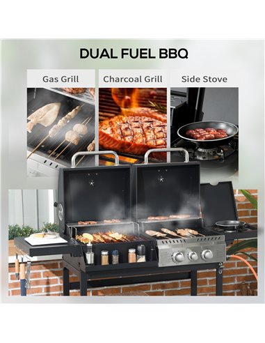 Outsunny Dual Fuel BBQ Grill - Black