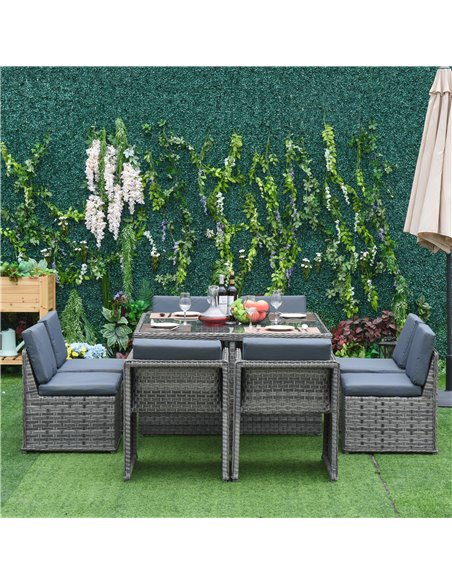 Outsunny 9 Pieces PE Rattan Cube Garden Furniture Set with Umbrella Hole, Mixed Grey - pic 15544 | FastDaddyshop