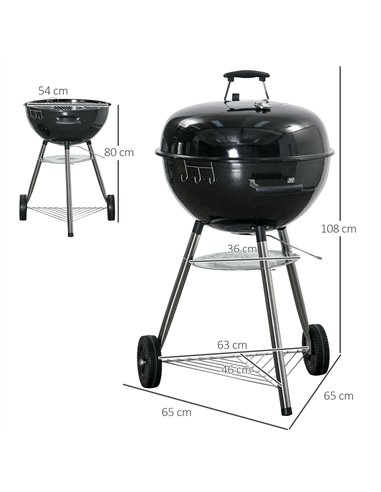 Outsunny Portable Kettle Charcoal Grill - Black