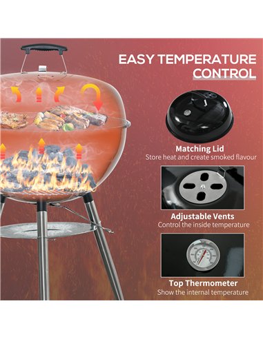 Outsunny Portable Kettle Charcoal Grill - Black