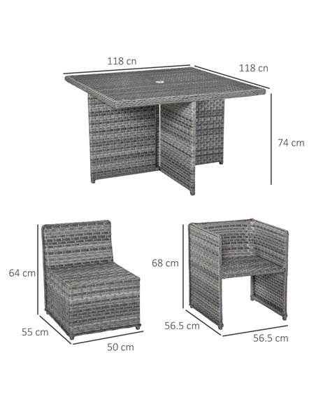 Outsunny 9 Pieces PE Rattan Cube Garden Furniture Set with Umbrella Hole, Mixed Grey - pic 15545 | FastDaddyshop