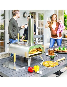 Outsunny Outdoor Pizza Oven, Portable Wood Pellet Pizza Oven with Pizza Stone and Peel, Foldable Legs, Chimney, 12 Inch Wood Fir 2